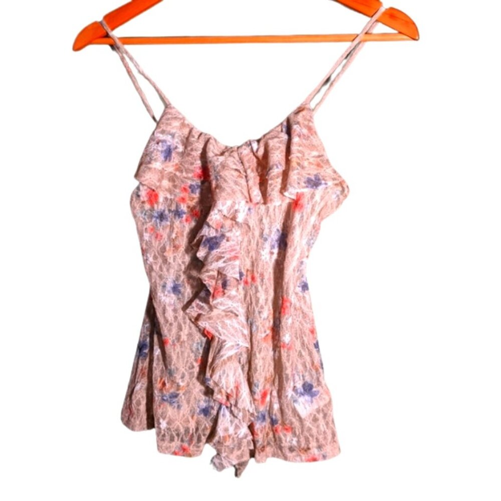 Ellus sheer lace ruffle tank top, size medium NWOT